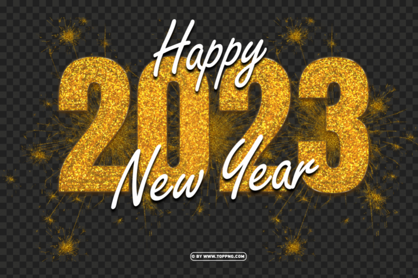 hd 2023 happy new year golden glitter with sparkler Clear Background PNG Isolated Item - Image ID 1dce53c7