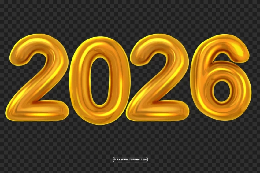 hd 2026 balloons gold text numbers transparent ClearCut Background PNG Isolated Item
