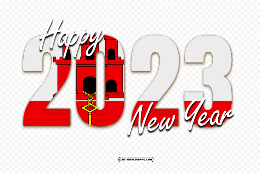 hd happy 2023 new year with gibraltar flag Transparent PNG Isolated Object Design