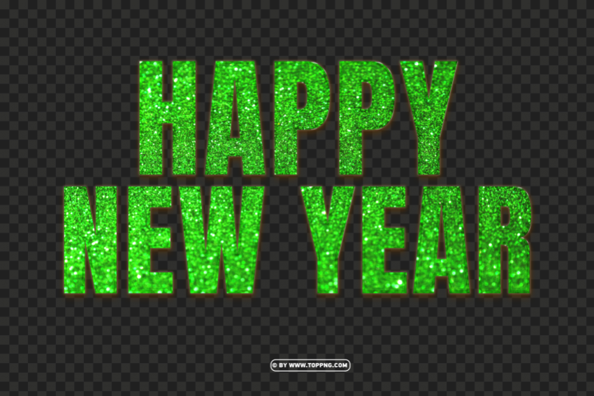 hd happy new year text with green glitter free Clear Background PNG Isolated Graphic - Image ID c446c398