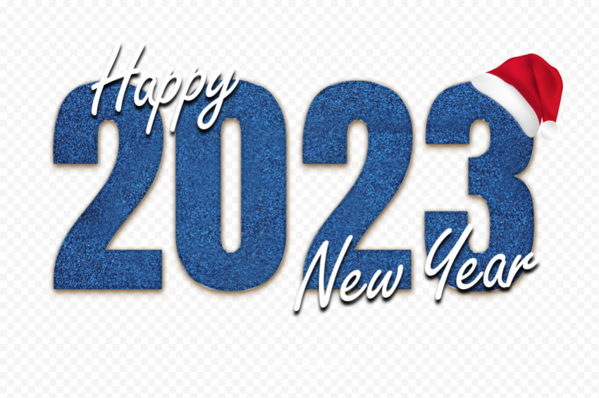 hd 2023 new year blue glitter numbers with santa hat ClearCut Background Isolated PNG Art