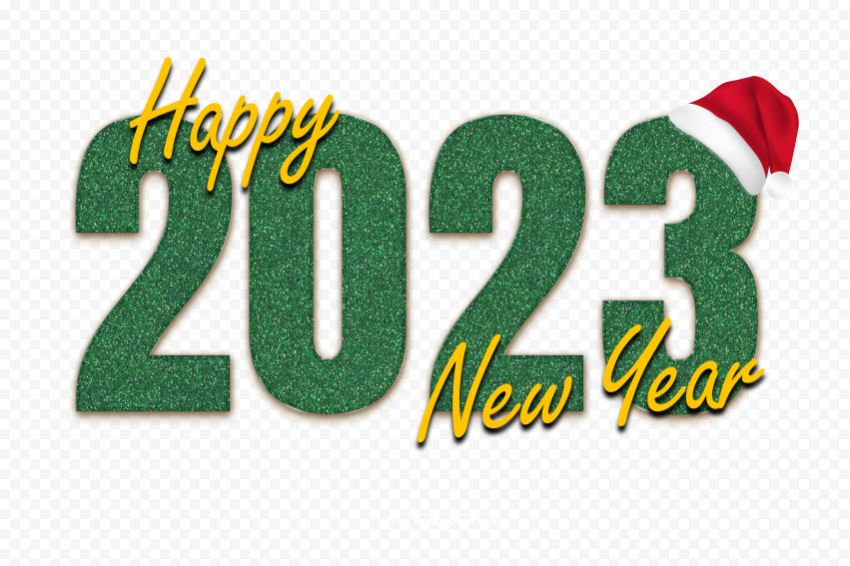 hd green 2023 happy new year glitter with santa hat ClearCut Background Isolated PNG Design