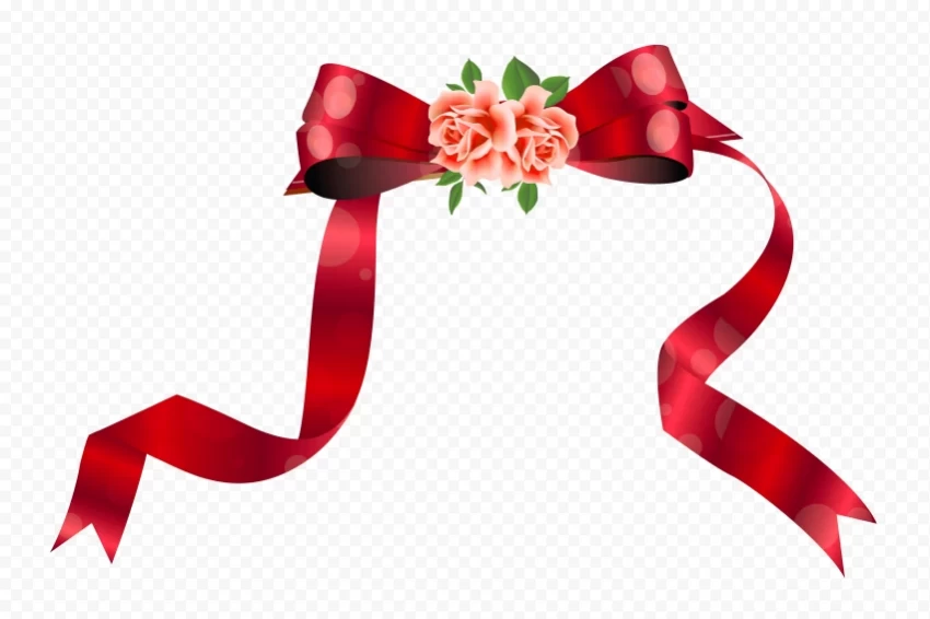 hd illustration red ribbon bow with roses flowers Free PNG images with alpha transparency compilation