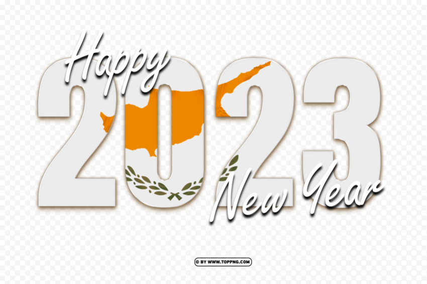  happy new year 2023 with cyprus flag Alpha channel transparent PNG