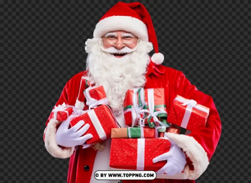 Papá Noel Blanco Sonriente Con Un Traje Rojo Y Regalos Santa Claus Imagen Clear PNG Graphics