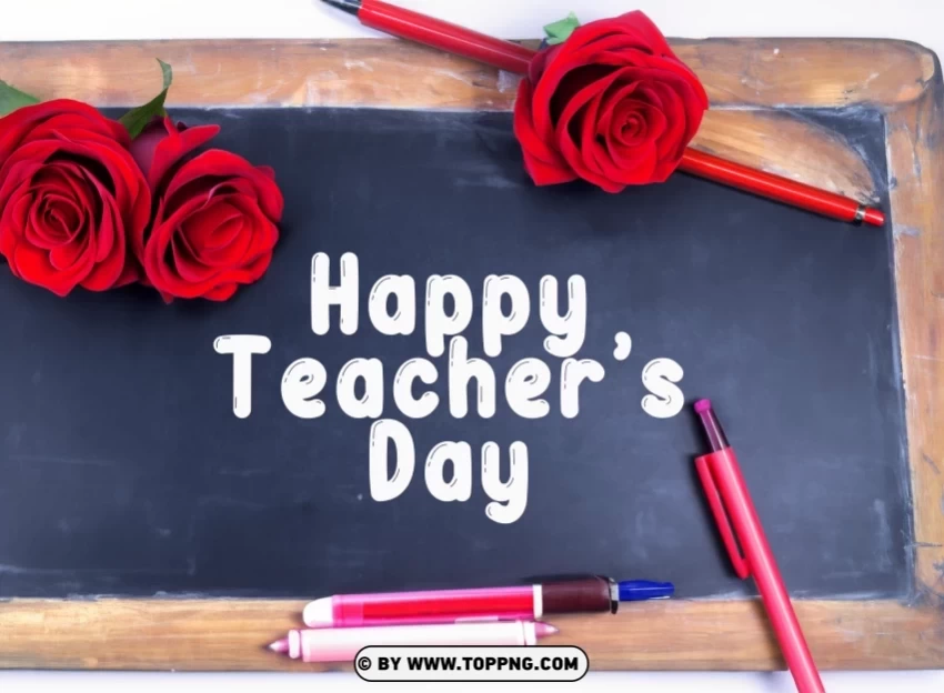 Teachers' Day Wishes with Blackboard and Red Roses HD Background Clear PNG pictures bundle - Image ID d44e351d