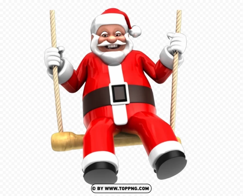 3D Santa Claus en traje rojo se balancea en cuerda Imagen Clear pics PNG